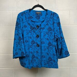 Elementz Women's Velvet Button Down Blazer Jacket XLARGE‎ Blue/Black *EUC